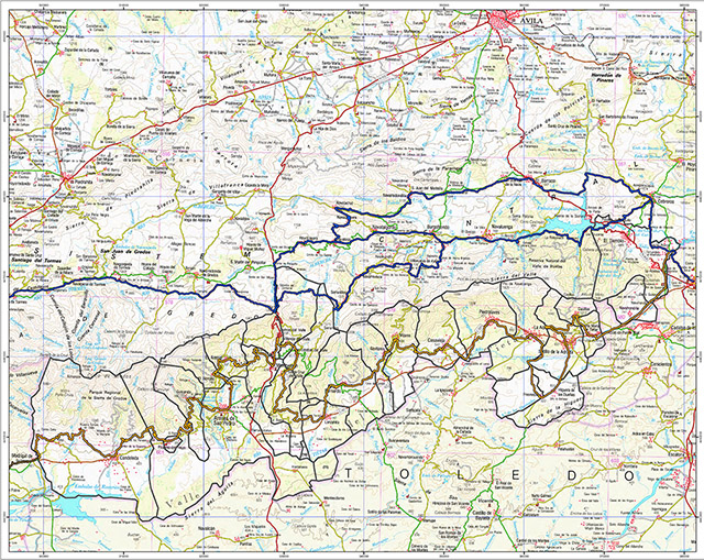 Mapa de senderos del valle del Tiétar